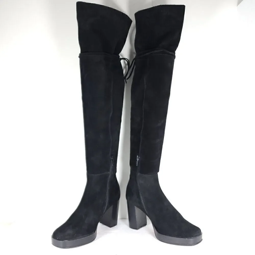 Free People Women's Echo US6-6,5 EU37 Black Suede Platform Over The Knee Boots